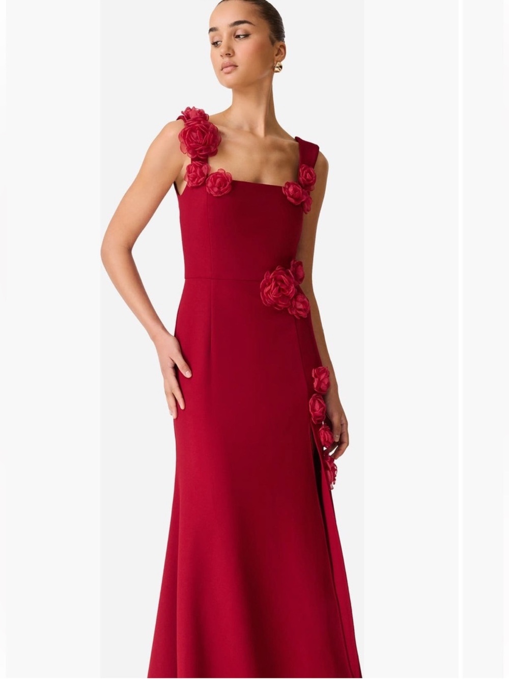 elliatt evanora red wine high low 3d floral applique maxi gown dress size XL NEW - Picture 4 of 13